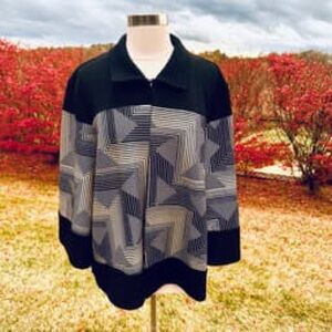 Chico's Men's Black and Gray Zip-Up Sweater